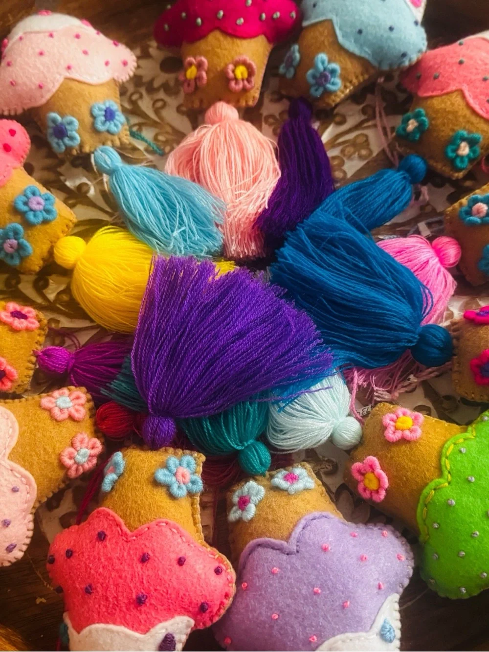 Handmade Felt Ice Cream Tassel Keychain - Pink, Purple & Yellow